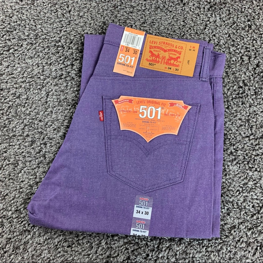 Levi's 501 in Viking Purple Shrink to Fit Raw Denim Jeans 34W X 30L New